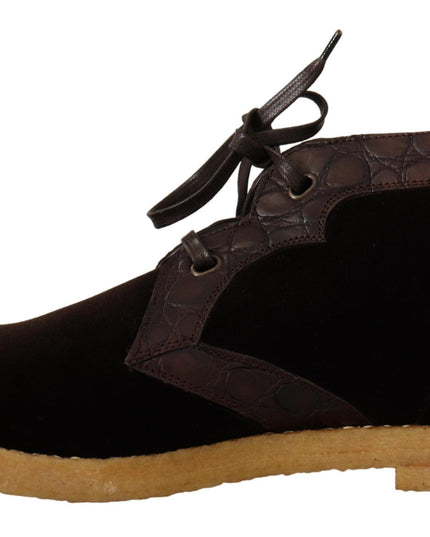 Dolce & Gabbana Brown Velvet Exotic Leather Boots