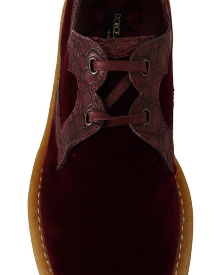 Dolce & Gabbana Bordeaux Velvet Exotic Leather Shoes