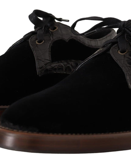Dolce & Gabbana Black Velvet Exotic Leather Shoes
