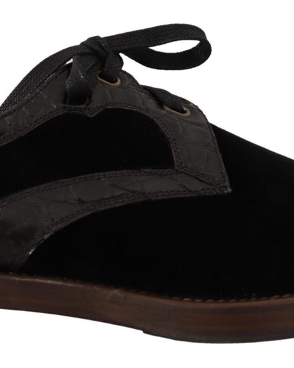 Dolce & Gabbana Black Velvet Exotic Leather Shoes