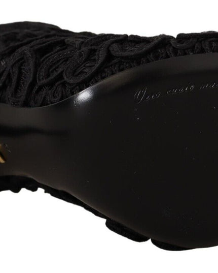 Dolce & Gabbana Black Cordonetto Ricamo Pump Open Toe Shoes