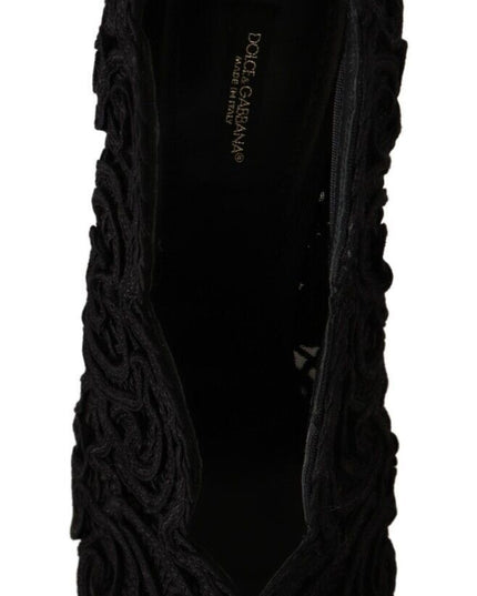 Dolce & Gabbana Black Cordonetto Ricamo Pump Open Toe Shoes