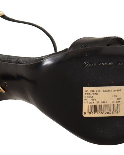 Dolce & Gabbana Black Ostrich Ankle Strap Heels Sandals Shoes