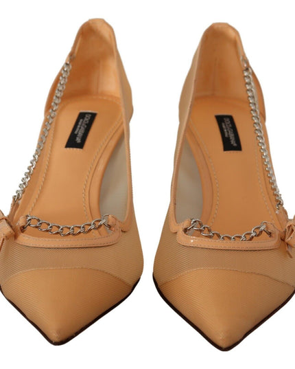 Dolce & Gabbana Peach Mesh Leather Chains Heels Pumps Shoes