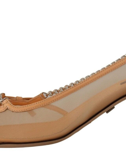 Dolce & Gabbana Peach Mesh Leather Chains Heels Pumps Shoes