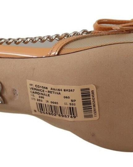 Dolce & Gabbana Peach Mesh Leather Chains Heels Pumps Shoes