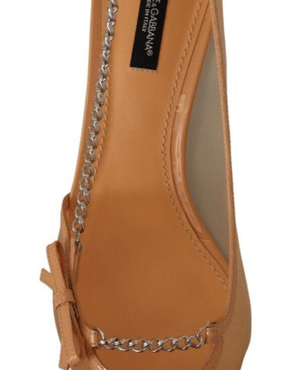Dolce & Gabbana Peach Mesh Leather Chains Heels Pumps Shoes