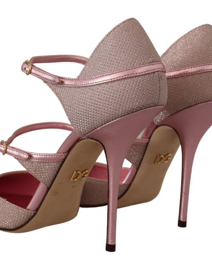 Dolce & Gabbana Pink Glittered Strappy Sandals Mary Jane Shoes