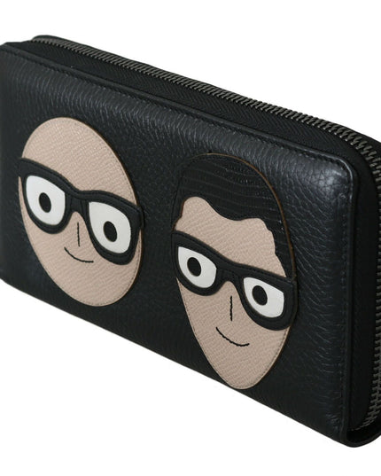 Dolce & Gabbana Black Leather #DGFAMILY Zipper Continental Mens Wallet