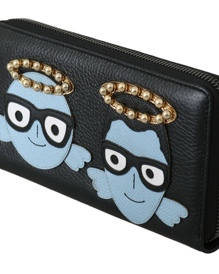 Dolce & Gabbana Black Blue Leather #DGFAMILY Zipper Continental Wallet