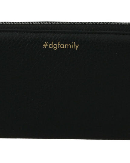 Dolce & Gabbana Black Blue Leather #DGFAMILY Zipper Continental Wallet