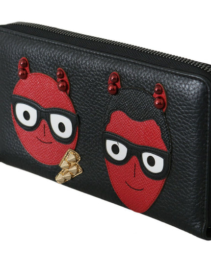Dolce & Gabbana Black Red Leather #DGFAMILY Zipper Continental Wallet