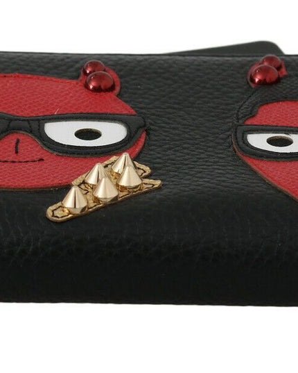 Dolce & Gabbana Black Red Leather #DGFAMILY Zipper Continental Wallet