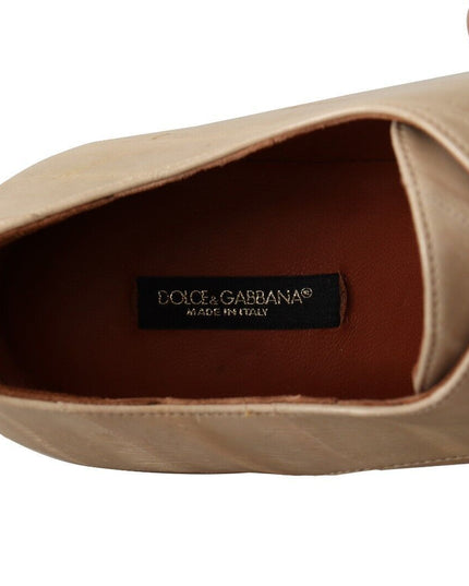 Dolce & Gabbana White Eel Leather Lace Up Formal Flats Shoes