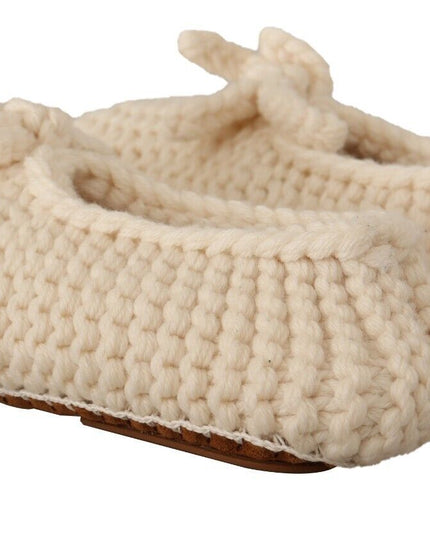 Dolce & Gabbana White Slip On Ballerina Flats Wool Knit Shoes