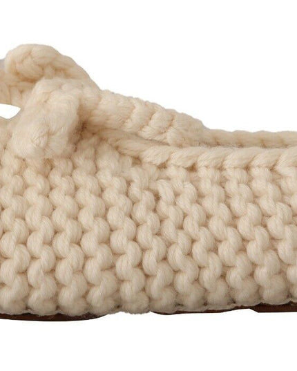 Dolce & Gabbana White Slip On Ballerina Flats Wool Knit Shoes