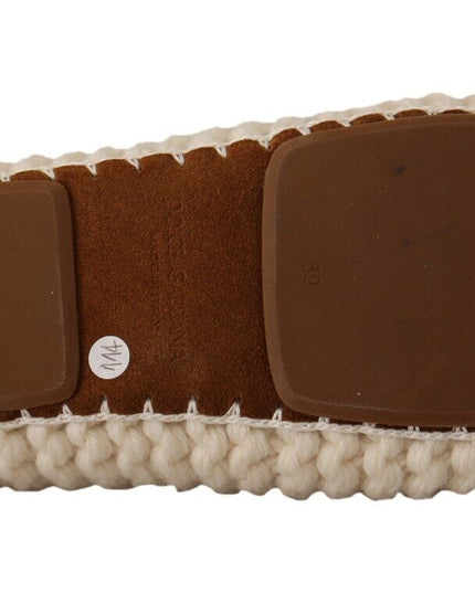 Dolce & Gabbana White Slip On Ballerina Flats Wool Knit Shoes