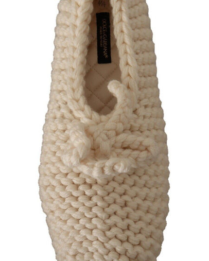 Dolce & Gabbana White Slip On Ballerina Flats Wool Knit Shoes