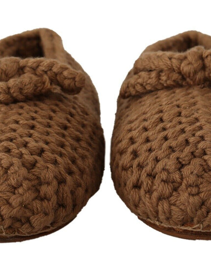 Dolce & Gabbana Brown Slip On Ballerina Flats Wool Knit Shoes