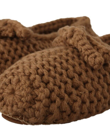 Dolce & Gabbana Brown Slip On Ballerina Flats Wool Knit Shoes