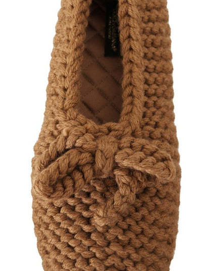 Dolce & Gabbana Brown Slip On Ballerina Flats Wool Knit Shoes