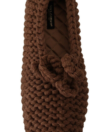 Dolce & Gabbana Brown Slip On Ballerina Flats Wool Knit Shoes