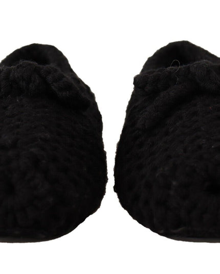Dolce & Gabbana Black Slip On Ballerina Flats Wool Knit Shoes