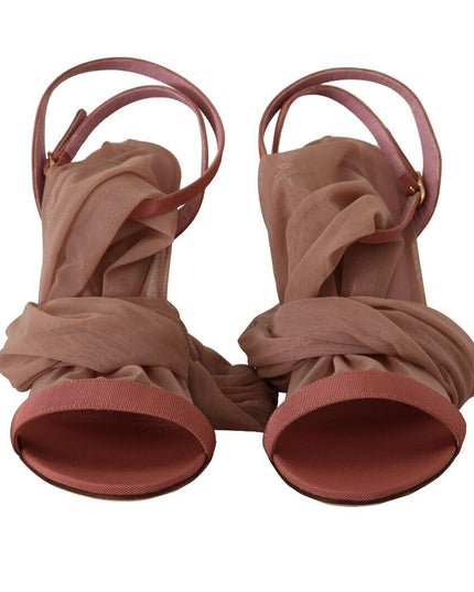 Dolce & Gabbana Pink Tulle Stretch Ankle Strap Sandals Shoes