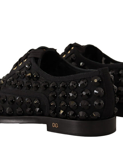 Dolce & Gabbana Black Lace Up Studded Formal Flats Shoes