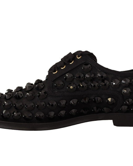 Dolce & Gabbana Black Lace Up Studded Formal Flats Shoes