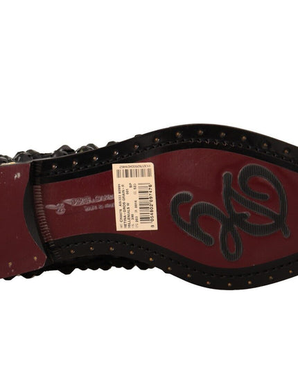 Dolce & Gabbana Black Lace Up Studded Formal Flats Shoes
