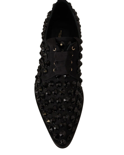 Dolce & Gabbana Black Lace Up Studded Formal Flats Shoes