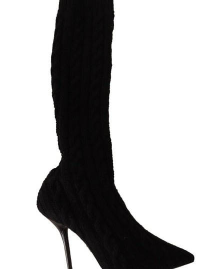 Dolce & Gabbana Black Stretch Socks Knee High Booties Shoes