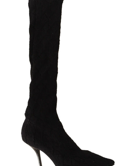 Dolce & Gabbana Black Stretch Socks Knee High Booties Shoes