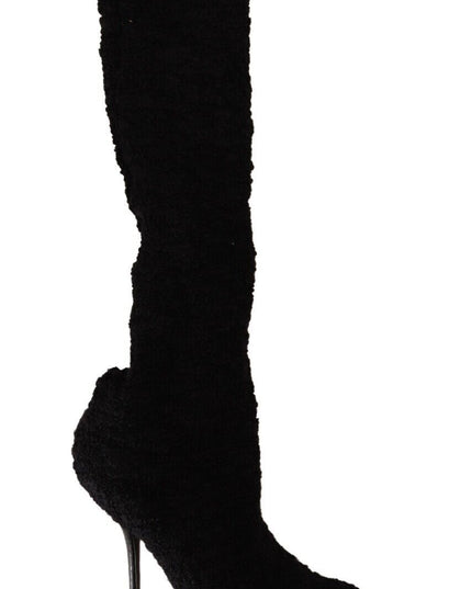 Dolce & Gabbana Black Stretch Socks Knee High Booties Shoes