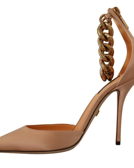 Dolce & Gabbana Beige Ankle Chain Strap High Heels Pumps Shoes