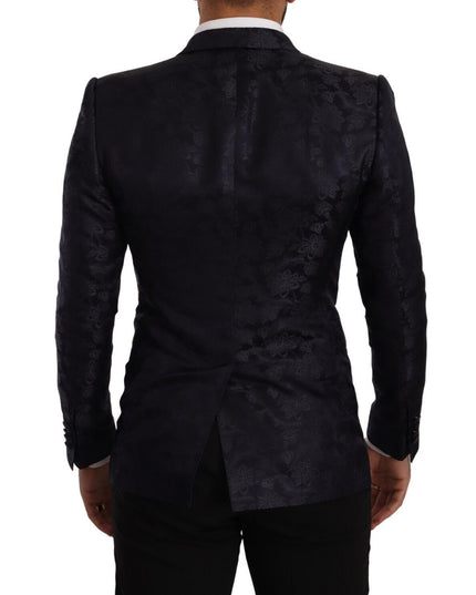 Dolce & Gabbana Blue Floral Jacquard Silk Coat MARTINI Blazer