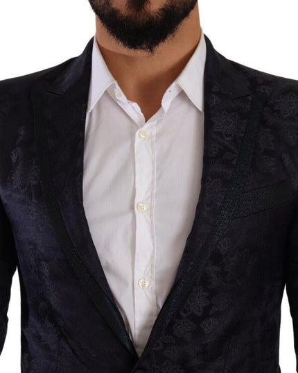 Dolce & Gabbana Blue Floral Jacquard Silk Coat MARTINI Blazer