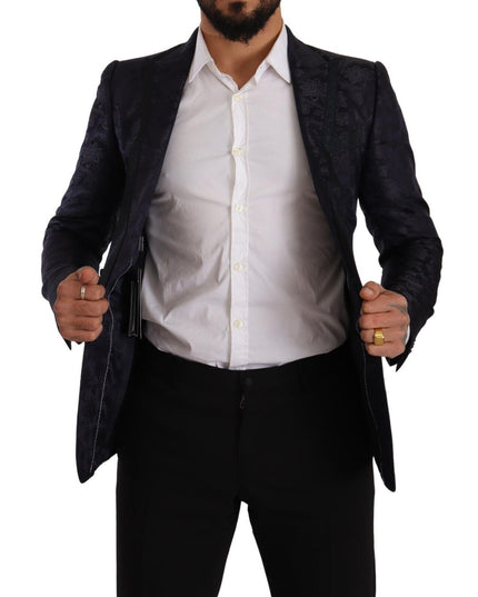 Dolce & Gabbana Blue Floral Jacquard Silk Coat MARTINI Blazer