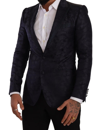 Dolce & Gabbana Blue Floral Jacquard Silk Coat MARTINI Blazer