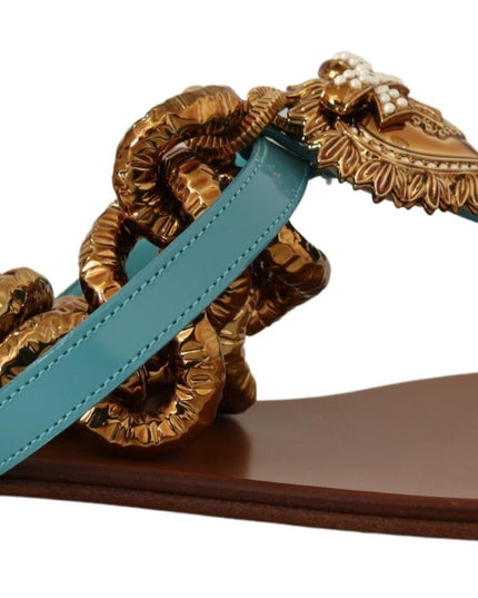 Dolce & Gabbana Blue Leather Devotion Flats Sandals