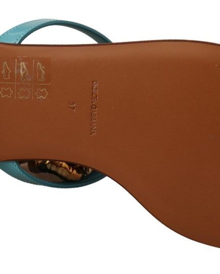 Dolce & Gabbana Blue Leather Devotion Flats Sandals