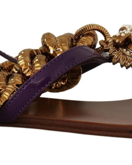 Dolce & Gabbana Purple Leather Devotion Flats Sandals Shoes