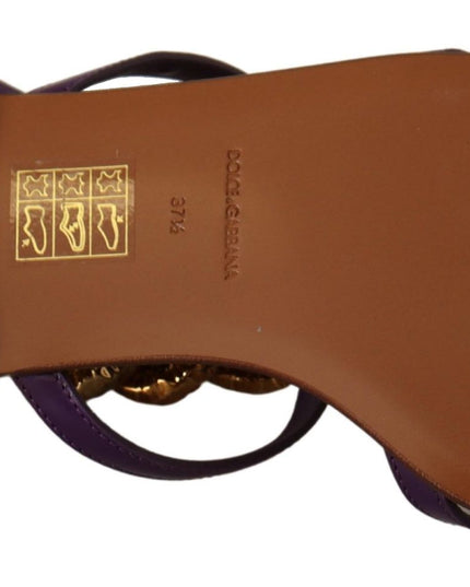 Dolce & Gabbana Purple Leather Devotion Flats Sandals Shoes