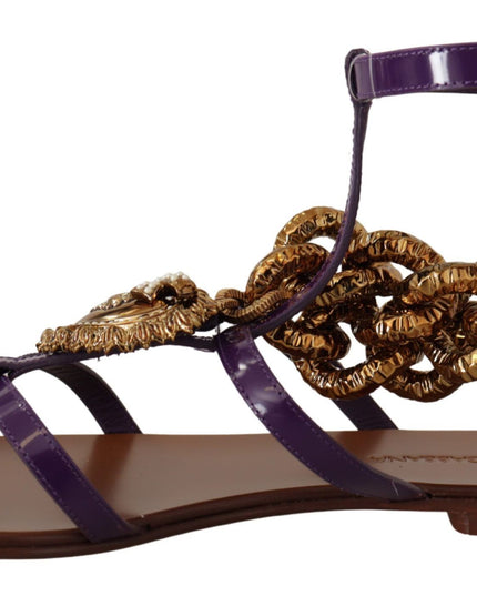 Dolce & Gabbana Purple Leather Devotion Flats Sandals Shoes