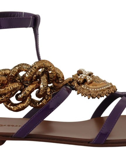 Dolce & Gabbana Purple Leather Devotion Flats Sandals Shoes