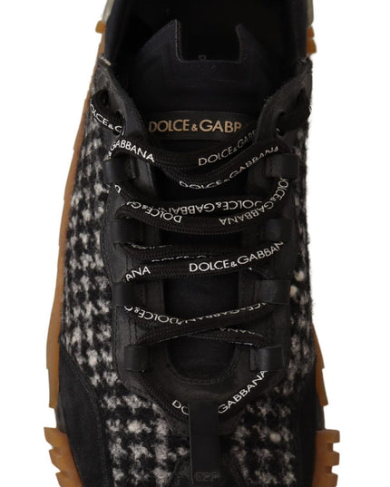 Dolce & Gabbana Black White Fabric Lace Up NS1 Sneakers