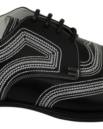 Dolce & Gabbana Black Leather Derby Formal White Lace Shoes