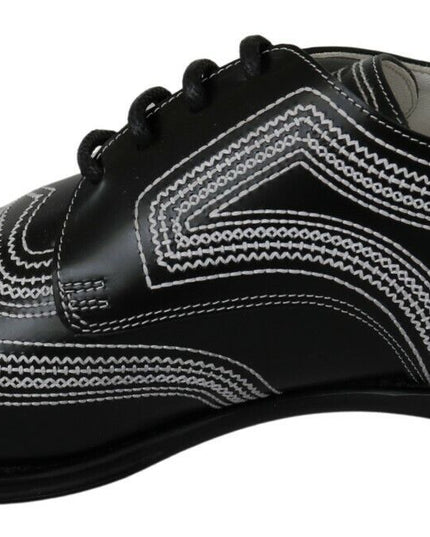 Dolce & Gabbana Black Leather Derby Formal White Lace Shoes