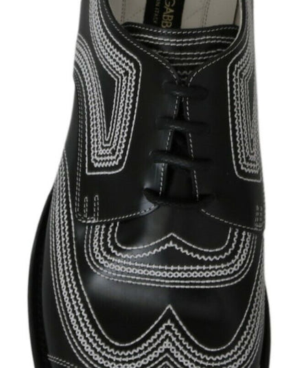 Dolce & Gabbana Black Leather Derby Formal White Lace Shoes